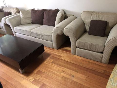 Couch, ottoman & centre table