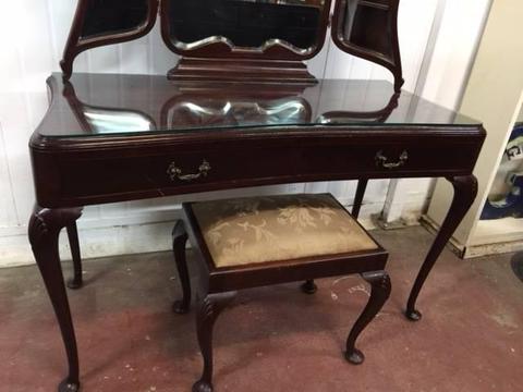 E35016 Vintage French Style Mahogany Dressing Table Stool Seat Be