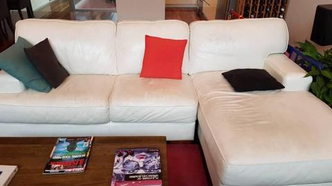 White Leather Sofa—2.5-Seater Plus Chaise—8 Years Old