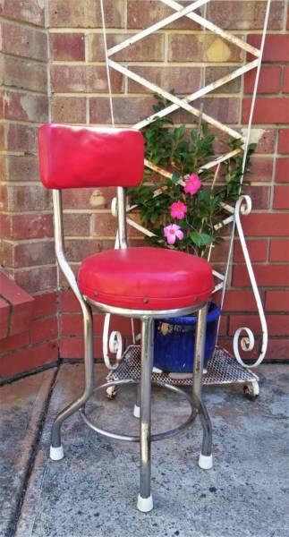 Vintage Chrome and Red Stool