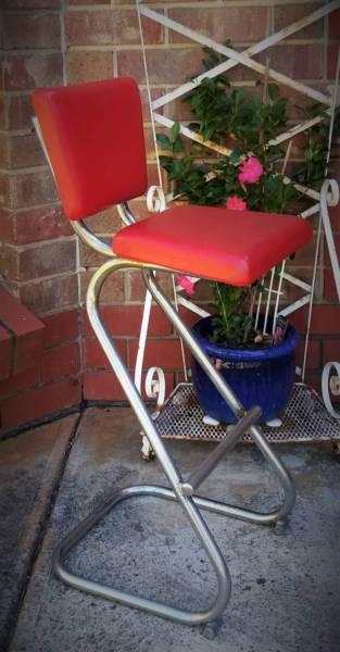 Vintage Retro Red and Chrome Stool Chair