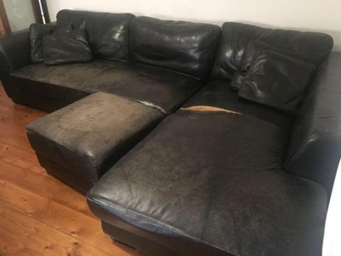 FREE Leather Modular Lounge with Chaise (tear in leather)