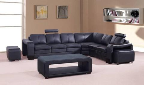 Brand New Majestic Black 6 Seater Sofa with chaise on SALE