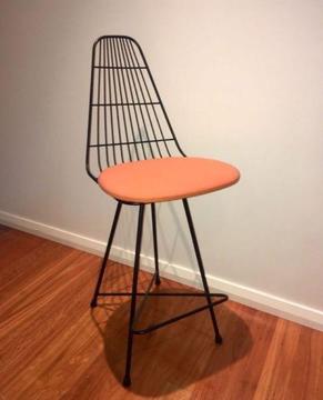 Atomic orange & black metal framed retro bar stool