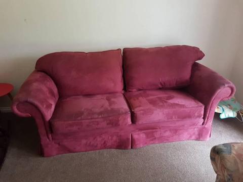 2 x Red Suede Couches (3 seaters)