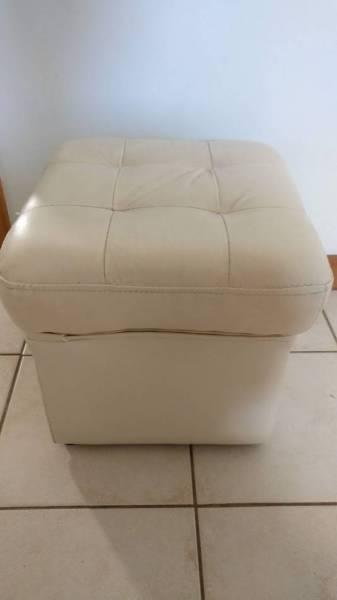 Cream PU Leather Cushion Footstool Cube