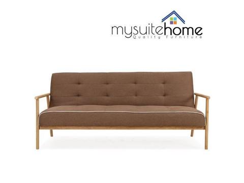 Charlotte Brown Fabric Click Clack Sofa Bed Metal Frame