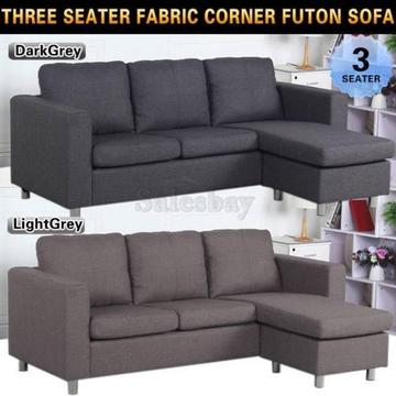 Three Seater Linen Fabric Corner Futon Sofa Chaise Suit Set