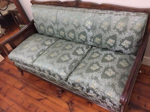Vintage wooden couch and 2 armchairs