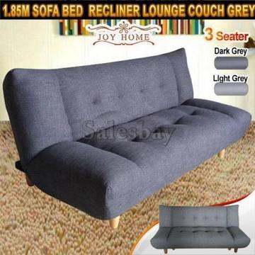 185cm Suite Fabric Grey 3 Seaters Sofa Bed Recliner Couch