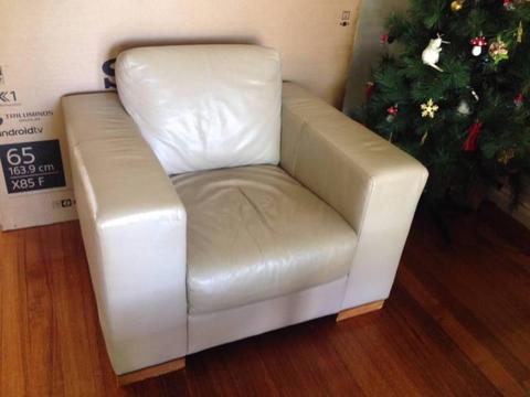Beige Leather Two Seater Sofa and two Armchair's