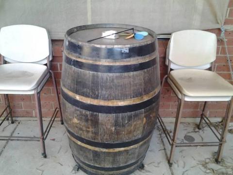 Timber barrel and chairs