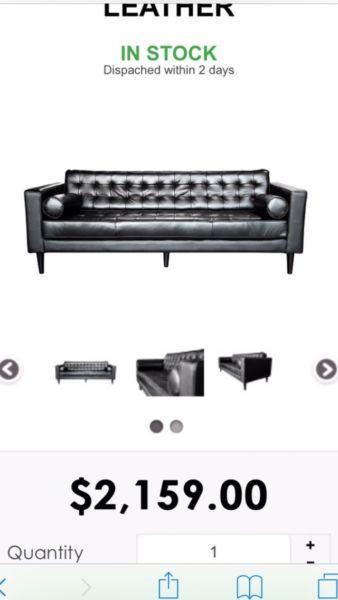 Leather Sofa Ikon New 3 seater Black Danish Scandinavian