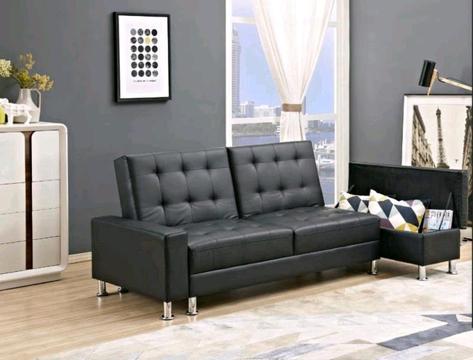 Pu Leather Split Back Sofa Bed with Storage Ottoman