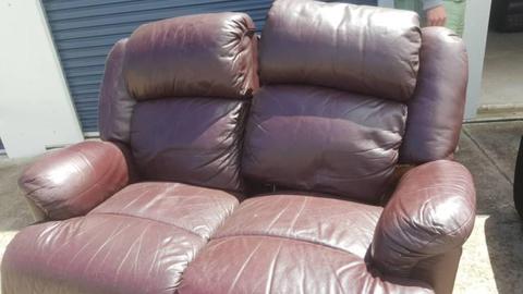 brown leather double recliner couch