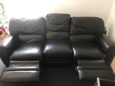 Leather 3 seater with 2 recliner