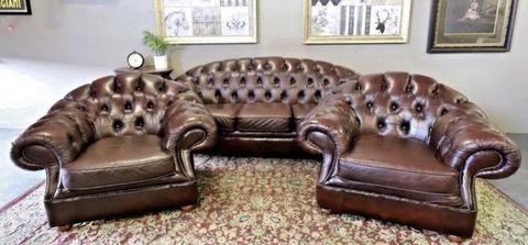 BEAUTIFUL 3 PIECE CHESTERFIELD SOFA COUCH LOUNGE SUITE TUB CHAIR