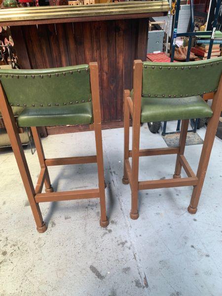 Green Leather Bar Stools / Chairs