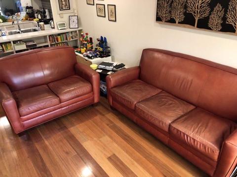 Red Leather 2 & 3 Seater Sofas
