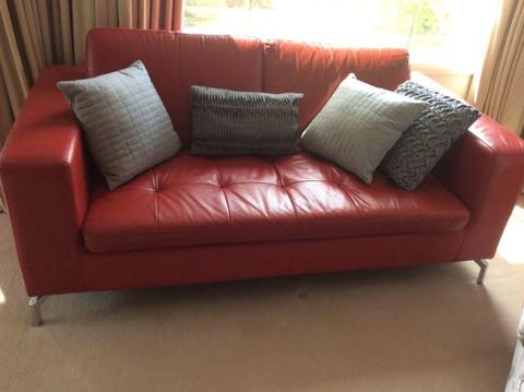 Nick Scali red genuine leather lounge sofa