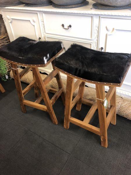 Goat hide bar stools