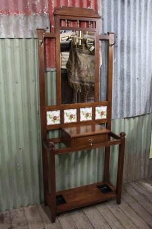 A Cherry Wood Mirror Back Hall Stand in the Edwardian Manner