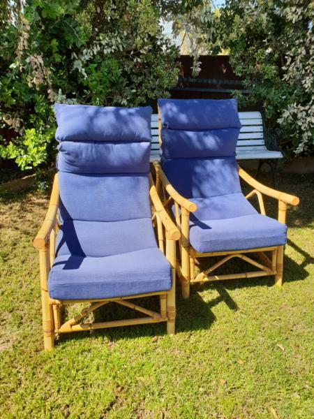 PAIR OR CANE UPHOLSTERED LOUNGE ARMCHAIRS