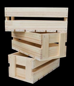 Set of 3 timber fruit storage crates 49 x 31 x 31 cm Natural