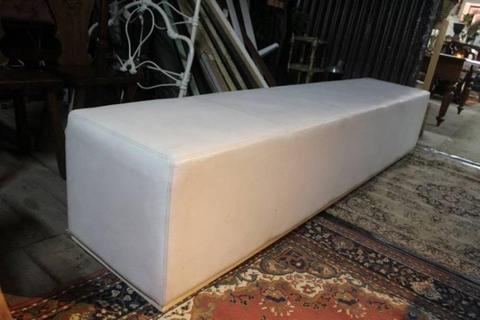 A Large Long White Man Made Leather Padded Bench Seat 2.48 m