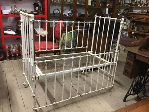 Antique Vintage White Metal Baby Cot Bed Doll Shabby Chic