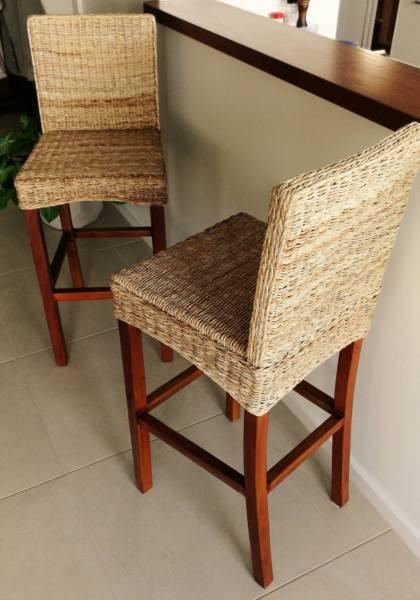 Woven Cane-style Bar Stools x2
