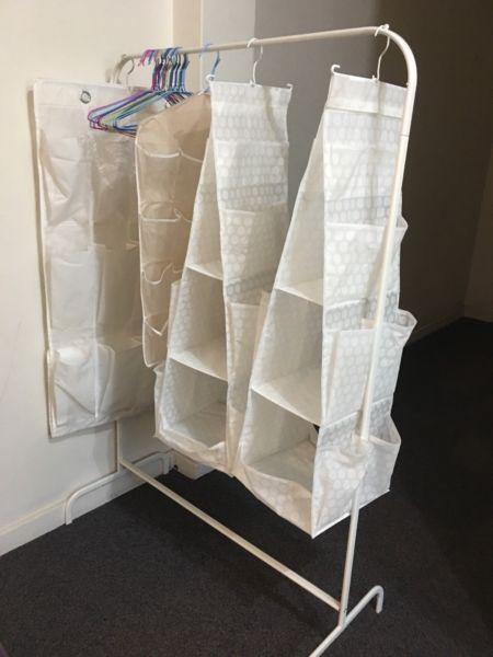 Garment hanger rack and hanging clothing storage in great condition