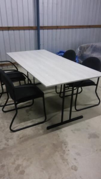 Folding trestle table and chairs