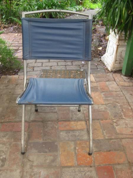 Retro Heavy Duty Metal Frame Fold Up Chair (Blue) Rock Solid