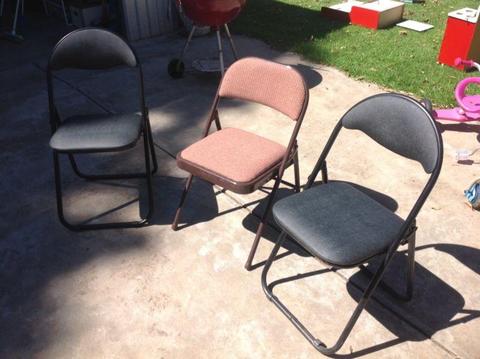 Three sturdy comfortable fold up chairs