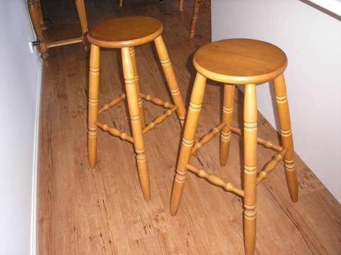 Pair Timber Kitchen Or Bar Stools 680mm High Turned Legs