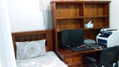Solid Timber Single Bed, Mattress, Office Desk & Office Chair