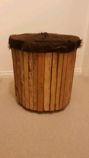 Goat hair cushion/ timber storage stool