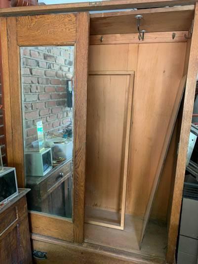 Old style timber wardrobe with mirror doors