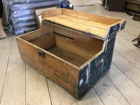 Vintage Rustic Wooden Timber Tool Box chest storage