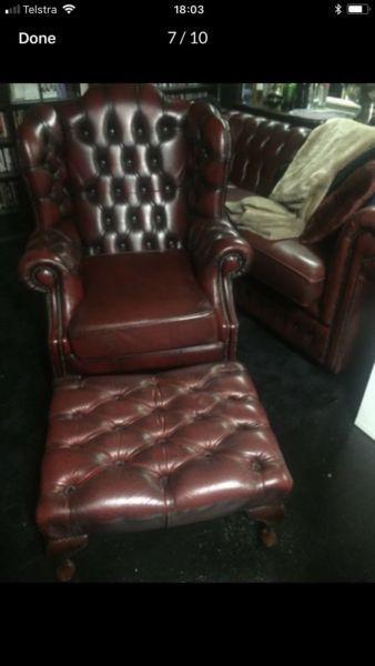 Chesterfield Winged back Noble Chair and ottoman