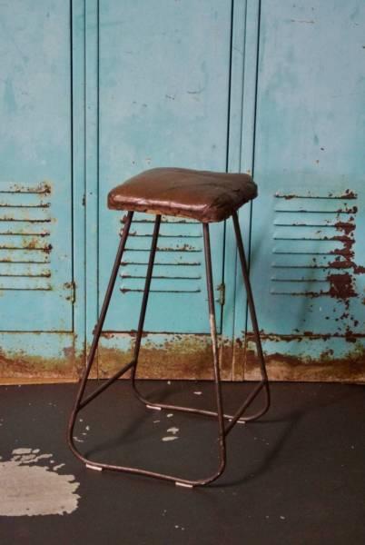 Vintage Antique Stool Leather Seat Deco Chair