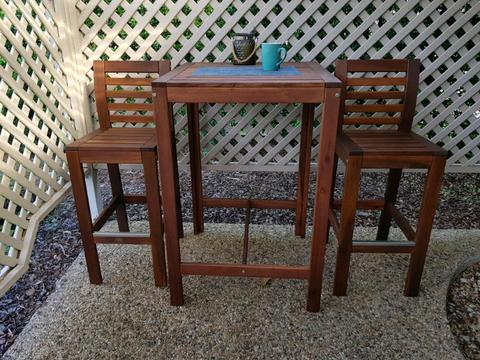 Timber out door bar table and stools