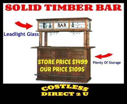BRAND NEW Timber BAR with Leadlight Glass & Storage RRP $1499