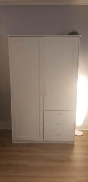 White Wardrobe with 2 doors 3 drawers [1x locks]