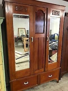 antique wardrobe with carving & mirrors