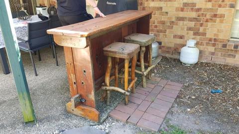 timber bar and stools