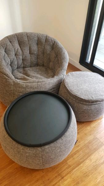 Ambient Lounge three piece bean bag set in grey