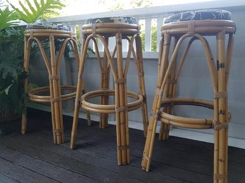 Vintage cane bar stools x 3