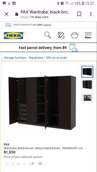 Ikea PAX 4 Door Dark Brown Wardrobe